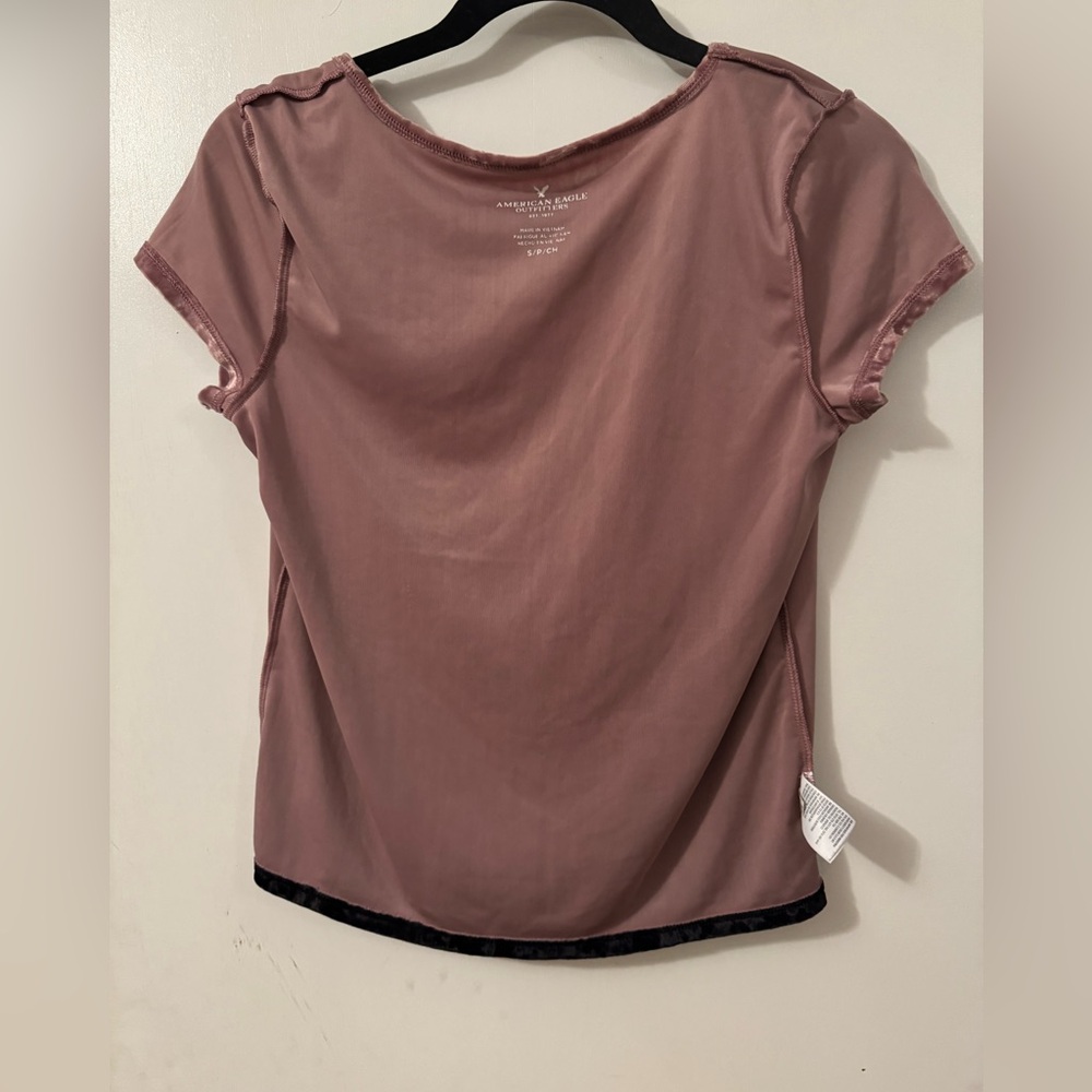 American Eagle Velour Pink/Purple Ombré Short Sleeve Top - Picture 2 of 15